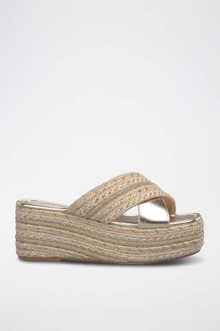 Mules plateformes - Doré et beige