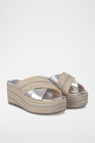 Mules plateformes - Argenté et beige