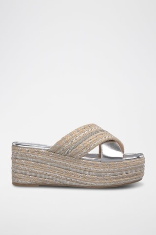 Mules plateformes - Argenté et beige