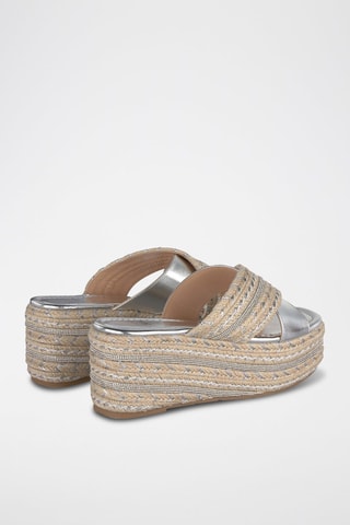 Mules plateformes - Argenté et beige