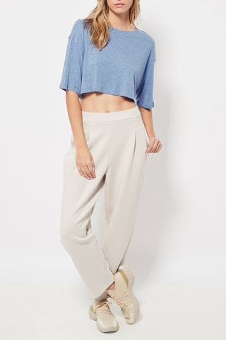 Crop top in lino - Celeste melange