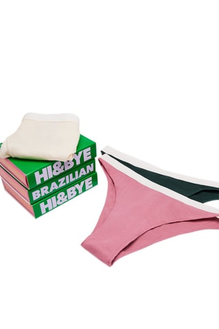 3 slip - Verde scuro, rosa ed ecrù 
