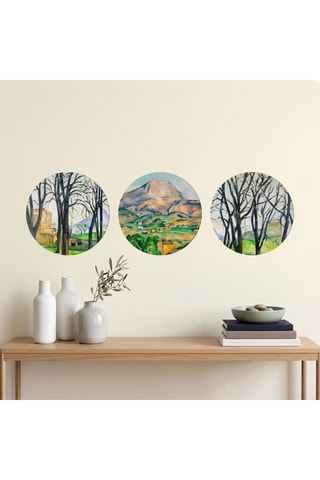 3 dipinti “La Montagne Sainte-Victoire” e “I castagni e fattoria al Jas de Bouffan in inverno” di Paul Cézanne - 3 x (30 x 30 cm)