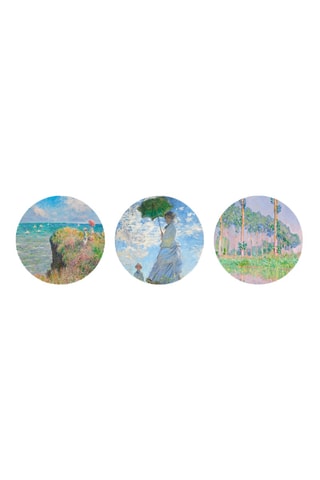 3 quadri “La donna con il parasole”, “Passeggiata sulla scogliera a Pourville” e “Pioppi, effetto rosa” di Claude Monet - 3 x (30 x 30 cm)