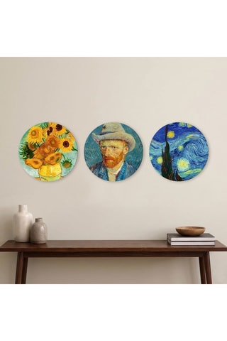 3 quadri “I girasoli”, “Autoritratto con cappello di feltro” e “Notte stellata” di Vincent Van Gogh - 3 x (30 x 30 cm)