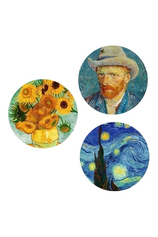 3 quadri “I girasoli”, “Autoritratto con cappello di feltro” e “Notte stellata” di Vincent Van Gogh - 3 x (30 x 30 cm)