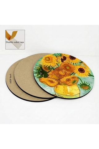 3 quadri “I girasoli”, “Autoritratto con cappello di feltro” e “Notte stellata” di Vincent Van Gogh - 3 x (30 x 30 cm)
