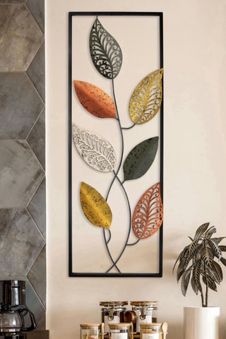 Decorazione da parete - 32 x 3 x 90 cm - Verde scuro e arancione