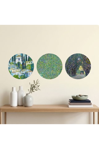3 dipinti “Chiesa a Cassone”, “Giardino fiorito” e “Viale nel parco del castello di Kammer” di Gustav Klimt - 3 x (30 x 30 cm)