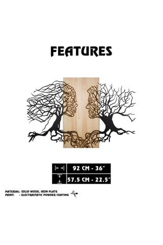 Decorazione da parete in legno - 92 x 57,5 cm - Neutro e nero