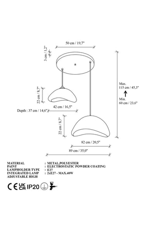 Lampadario - Bianco - 2 x 40 W