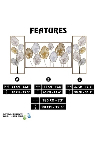 3 decorazioni da parete - 185 x 4 x 90 cm - Dorato e bianco