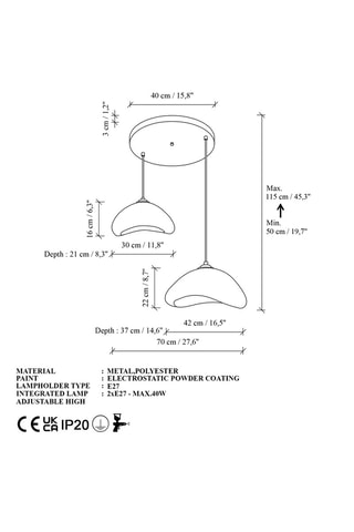 Lampadario - Bianco - 2 x 40 W