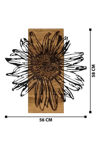 Decorazione da parete in legno Daisy - 56 x 58 x 0,12 cm - Nero e neutro