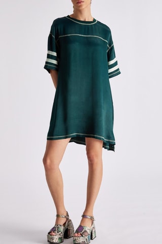 Vestido camiseta Nour - Verde esmeralda y crudo