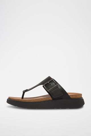 Tongs compensées en cuir Microwobbleboard - Noir