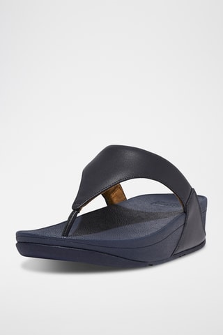 Tongs compensées en cuir Lulu Leather - Bleu marine