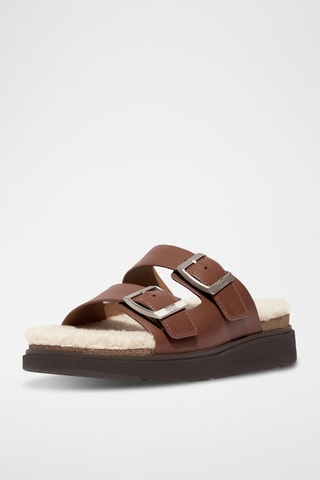 Mules plateformes fourrées en cuir Microwobbleboard - Marron