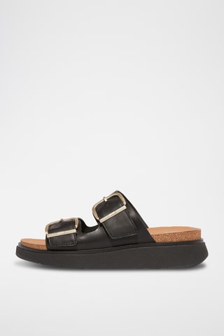 Mules compensées en cuir Microwobbleboard - Noir