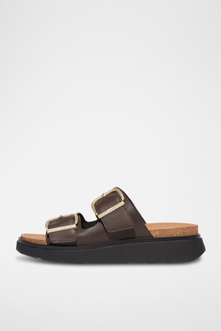 Mules compensées en cuir Microwobbleboard - Marron foncé