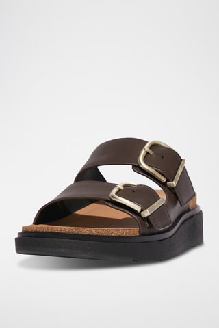 Mules compensées en cuir Microwobbleboard - Marron foncé