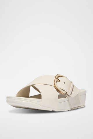 Mules compensées en cuir Microwobbleboard - Beige