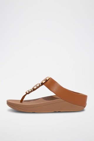 Tongs compensées en cuir - Camel