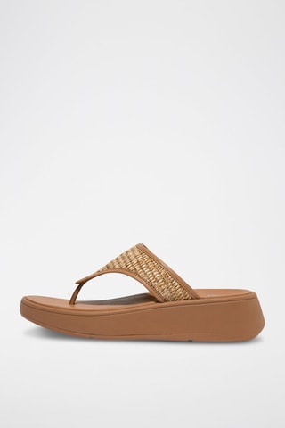 Tongs compensées en raphia et cuir F-Mode - Camel