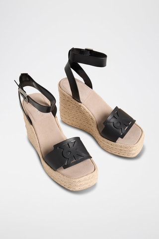 Sandales compensées en cuir nappa - Noir