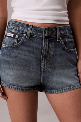 Short taille haute en jean - Bleu-gris