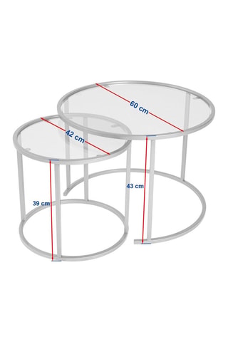 2 tables gigognes en verre Aurum - 42 x 39 x 42 / 60 x 43 x 60 cm