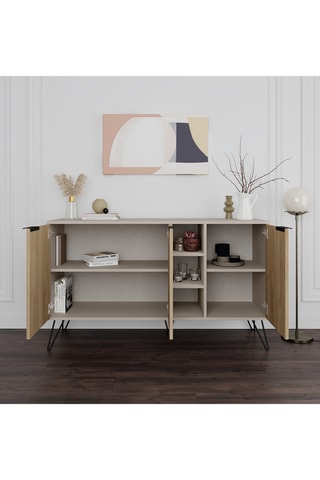 Buffet 3 portes Clara - Imitation bois et beige