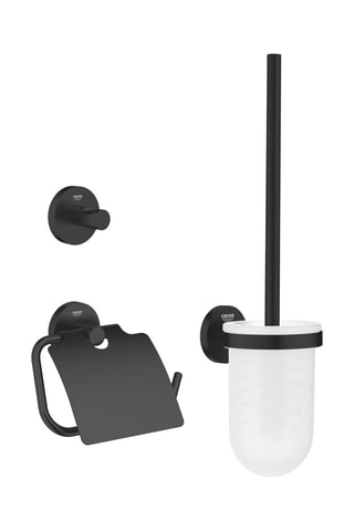 Patère murale, balai WC et dérouleur papier - Noir mat