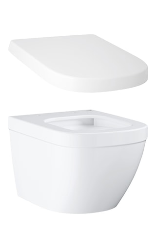 Cuvette de WC en porcelaine suspendu sans bride et Abattant WC à frein de chute - Blanc