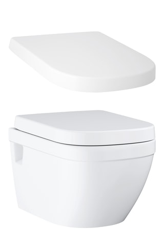 Cuvette de WC en porcelaine suspendu sans bride et Abattant WC à frein de chute - Blanc