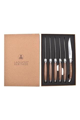 6 couteaux à steak en acier inoxydable et bois de noyer