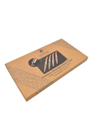 4 couteaux à steak en acier inoxydable et bois d’olive - 27,5 cm
