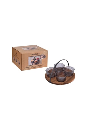 4 bols et plateau en acacia - 5 pièces