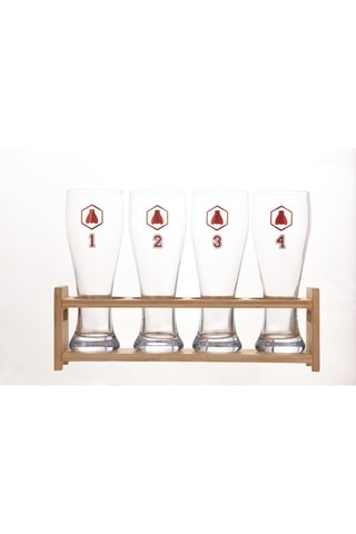 4 verres à bière et support en bambou - 58 cl