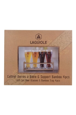 4 verres à bière et support en bambou - 58 cl