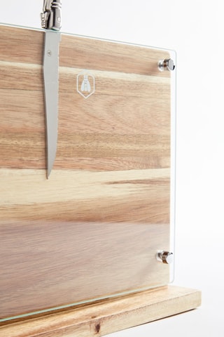 Support à couteaux en acacia et verre trempé - 4 à 6 pièces par rangée