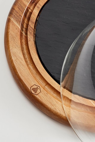 Cloche à fromages avec plateau en bois d'acacia et ardoise - 25 cm