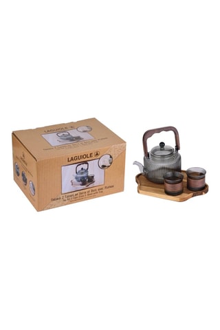Ensemble thé en verre borosilicate et bois - 4 pièces