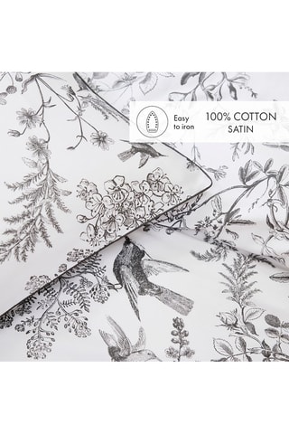 Taie de traversin en satin de coton 80 fils/cm² Colibri botanique - Noir et gris