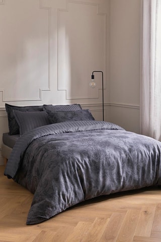 Taie de traversin en satin de coton 80 fils/cm² Toile Fleurie - Gris foncé