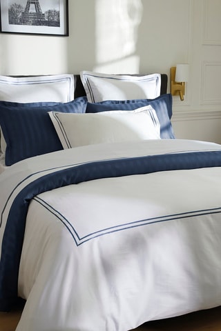 Taie de traversin en satin de coton 80 fils/cm² Nice - Bleu foncé et blanc