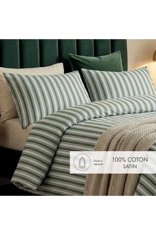 2 taies d’oreiller en satin de coton 80 fils/cm² Lorine - Vert foncé et bleu cobalt