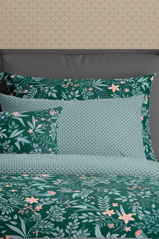 2 taies d'oreiller en satin de coton 80 fils/cm² Harmonie des oiseaux - Vert
