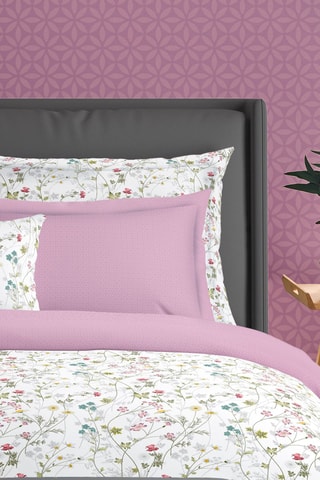 2 taies d'oreiller en satin de coton 80 fils/cm² - Fleurs sauvages - Blanc et rose
