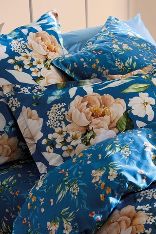 2 taies d'oreiller en satin de coton 80 fils/cm² Jardin de Fleurs - Bleu